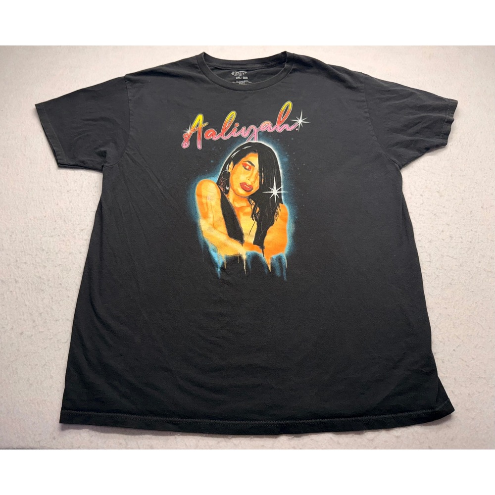 Aaliyah Graphic Tee Mens 2XL Black Short Sleeve Cotton R&B Music T-Shirt